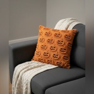 Orange Halloween Mad Fluffy Jack-O-Lantern Pumpkin Pillow Covers 17x17 Set Of 2